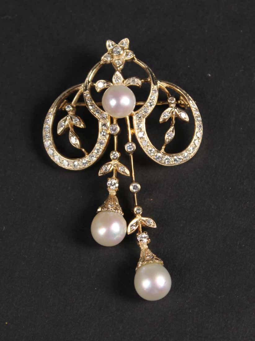 Yellow Gold Pearl and Diamond Brooch (1 of 4)