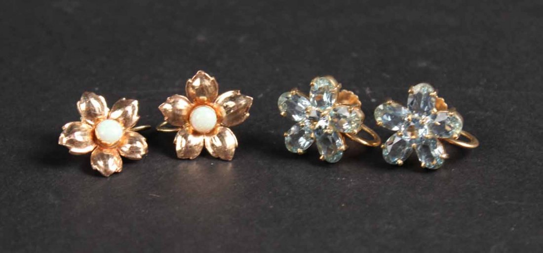 Two Pairs of Yellow Gold Flora-Form Earrings (1 of 6)