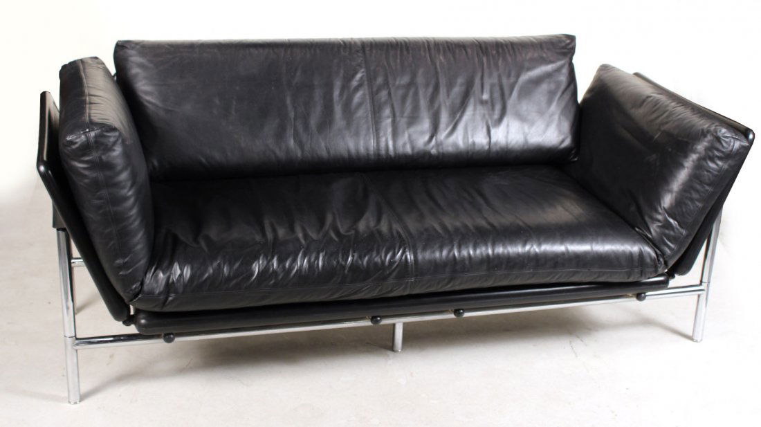 Contemporary Black-Leather Upholstered Sofa (1 of 6)