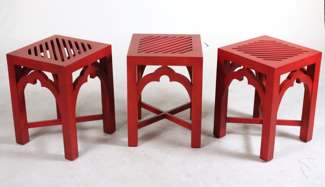 Three Red-Painted Side Tables (1 of 4)
