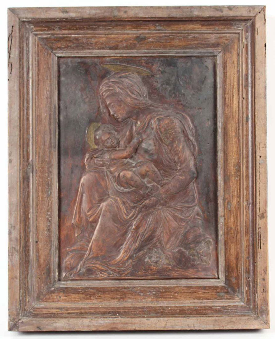 Patinated Metal Relief Plaque, Mother and Child (1 of 4)