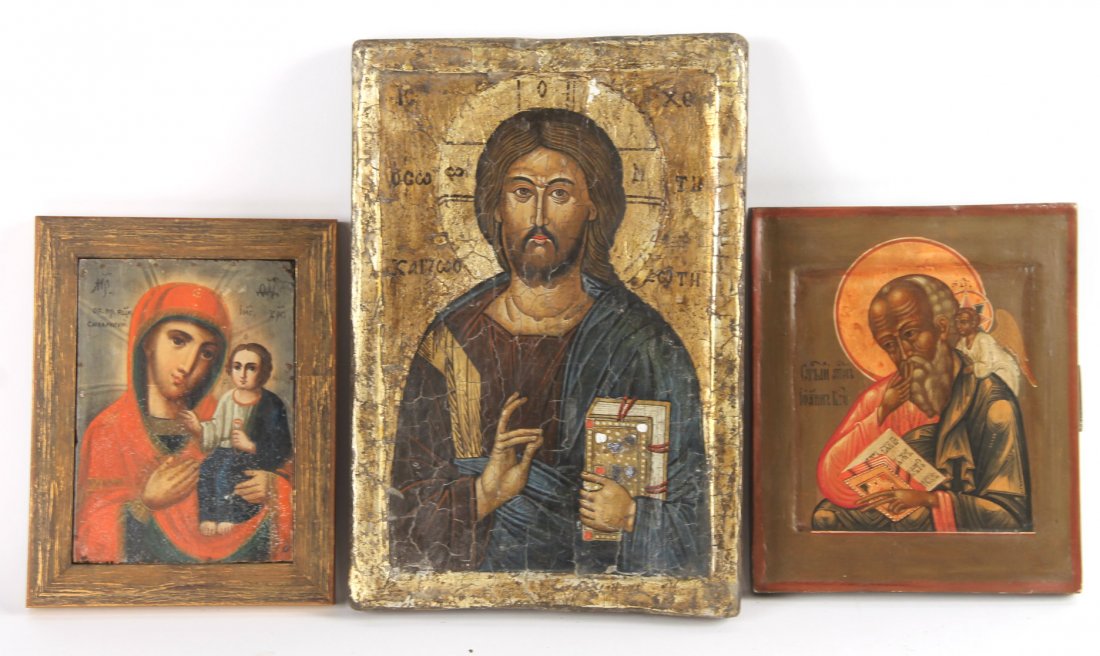 Three Painted Wood Panel Russian Icons (1 of 10)