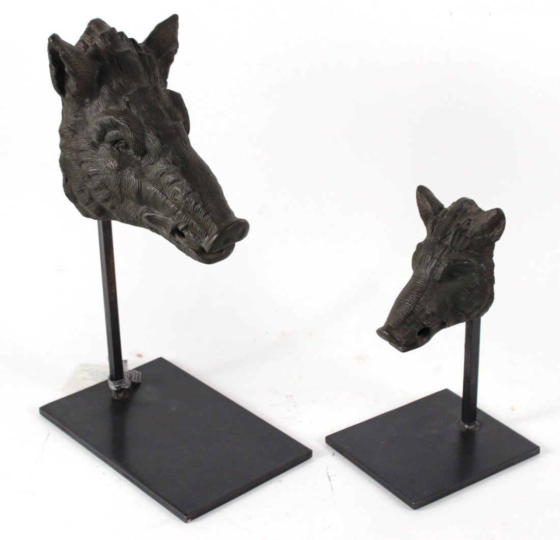 Two Patinated Metal Wild Boar Busts (1 of 8)