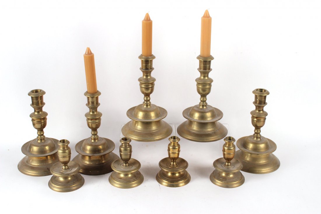 Nine Similar Brass Candlesticks (1 of 7)