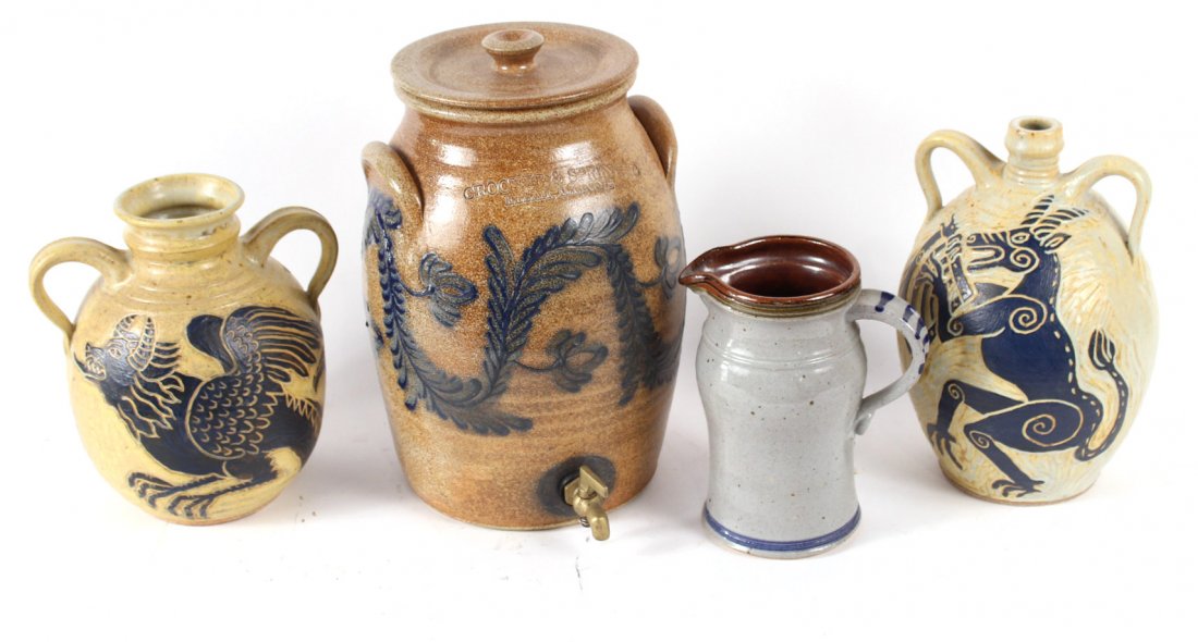 Two Glazed Ceramic Double-Handled Urns (1 of 10)