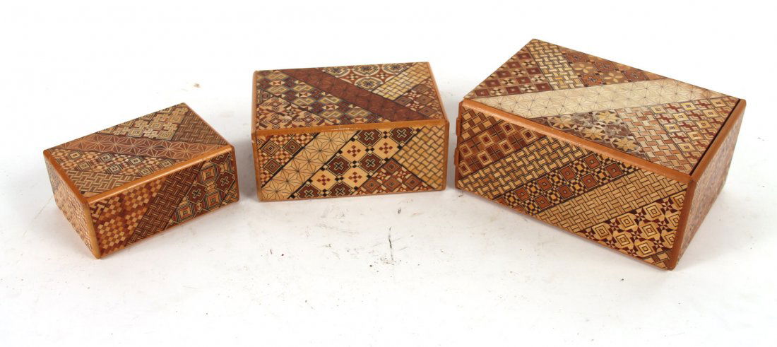 Three Elaborately Inlaid Japanese Puzzle Boxes (1 of 6)