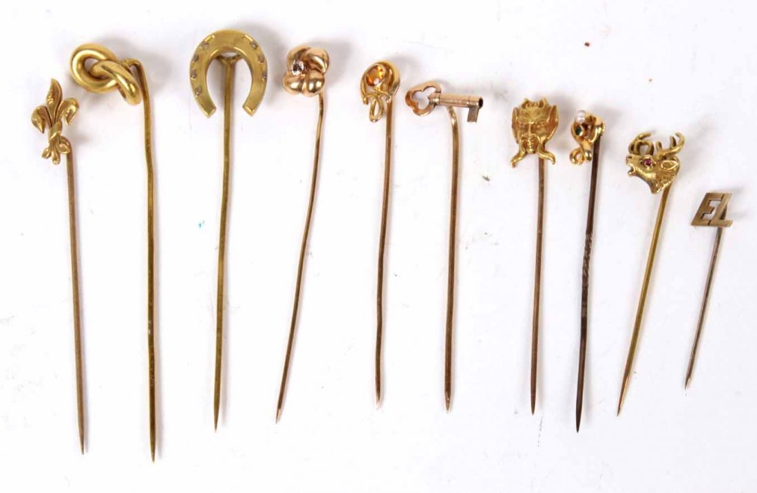 Ten Assorted Yellow Gold Stick Pins (1 of 6)