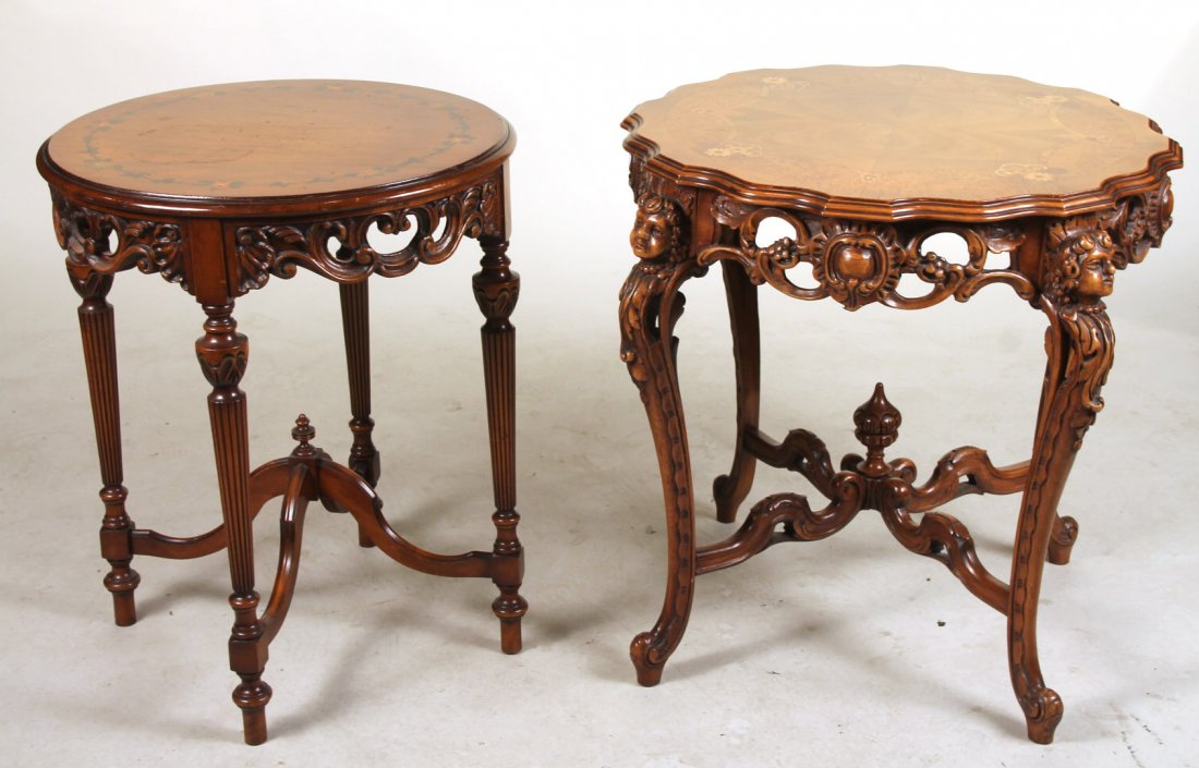 Rococo Style Inlaid Mahogany Side Tables (1 of 9)