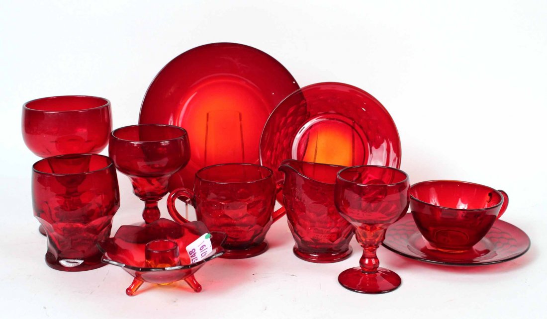 Large Group of Ruby Glass Stemware, Cups& Saucers (1 of 7)