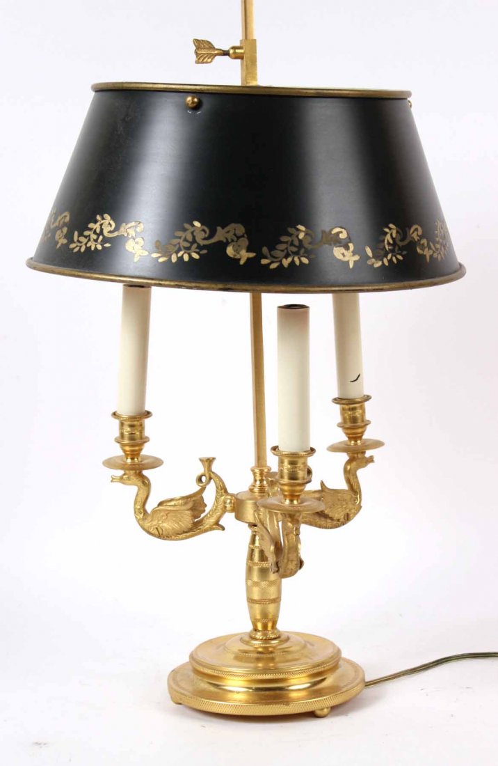 Gilt-Metal Bouillotte Lamp with Tole Shade: 20th C. 26-1/2"h