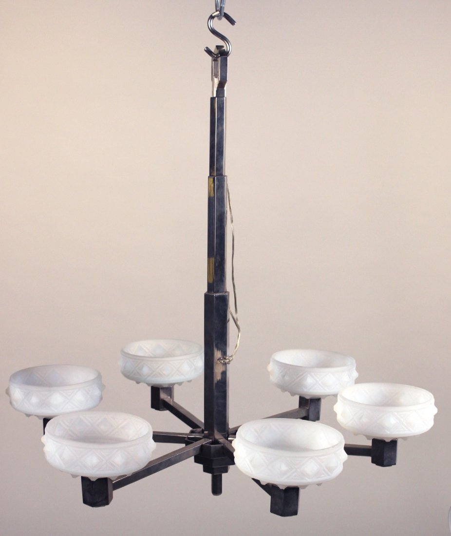 Art Deco Chrome and Glass Chandelier (1 of 5)