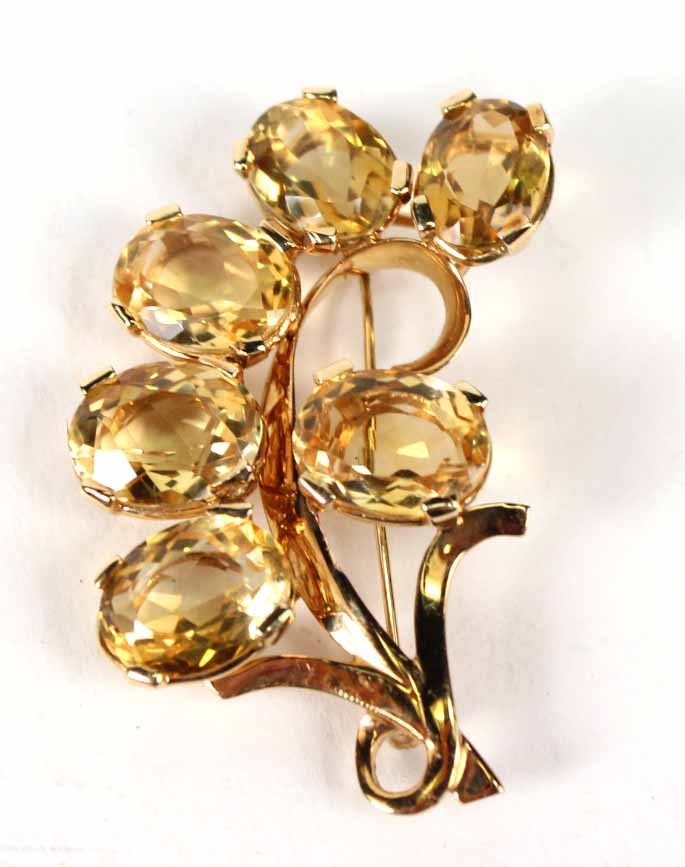 14K Yellow Gold & Topaz Leaf Form Brooch (1 of 3)