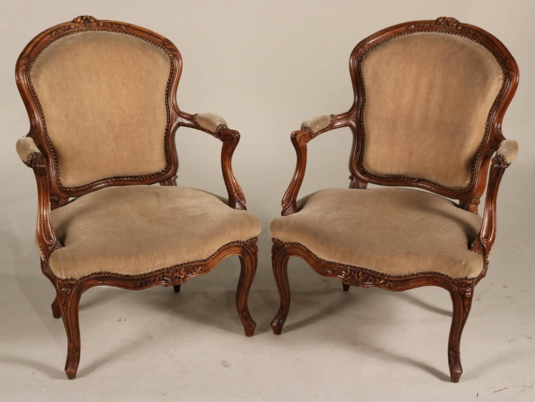 Pair of Louis XV Carved Walnut Fauteuils (1 of 9)