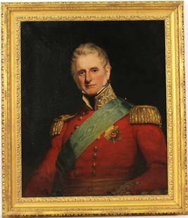 Oil on Canvas, Portrait of an Officer: English School, Circa 1780, attributed to Sir William Beechey (English 1753-1839). Sight size: 29-3/4"h x 25"w