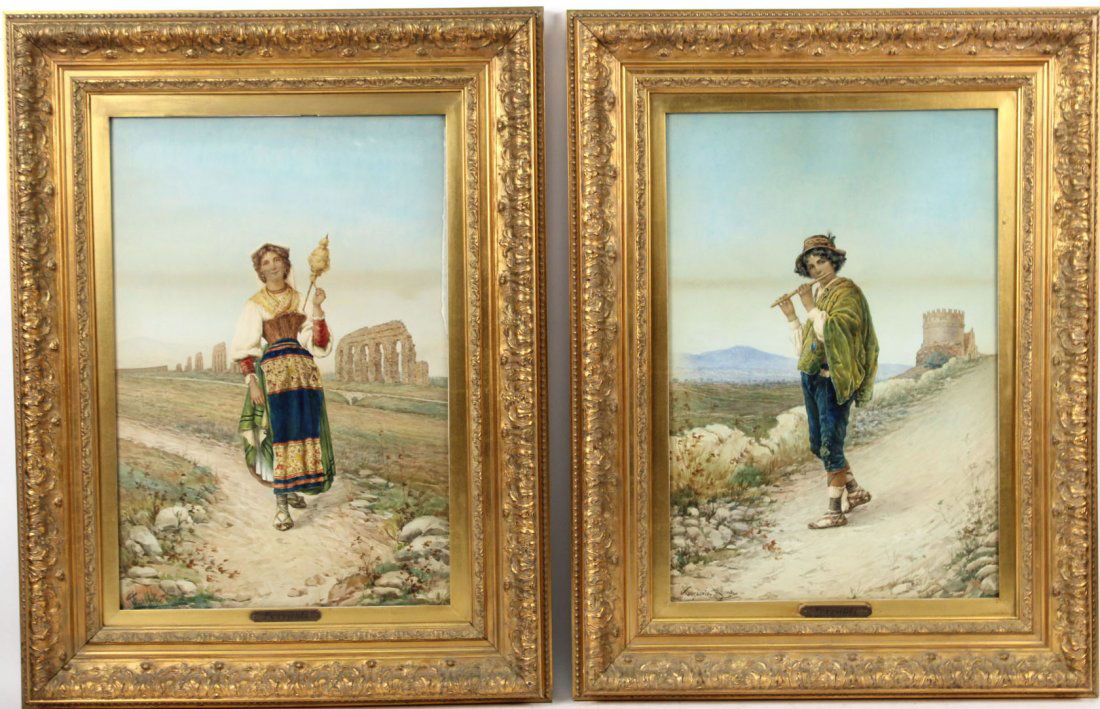 Two Watercolors, Peasants, Carlo Ferranti (1 of 10)
