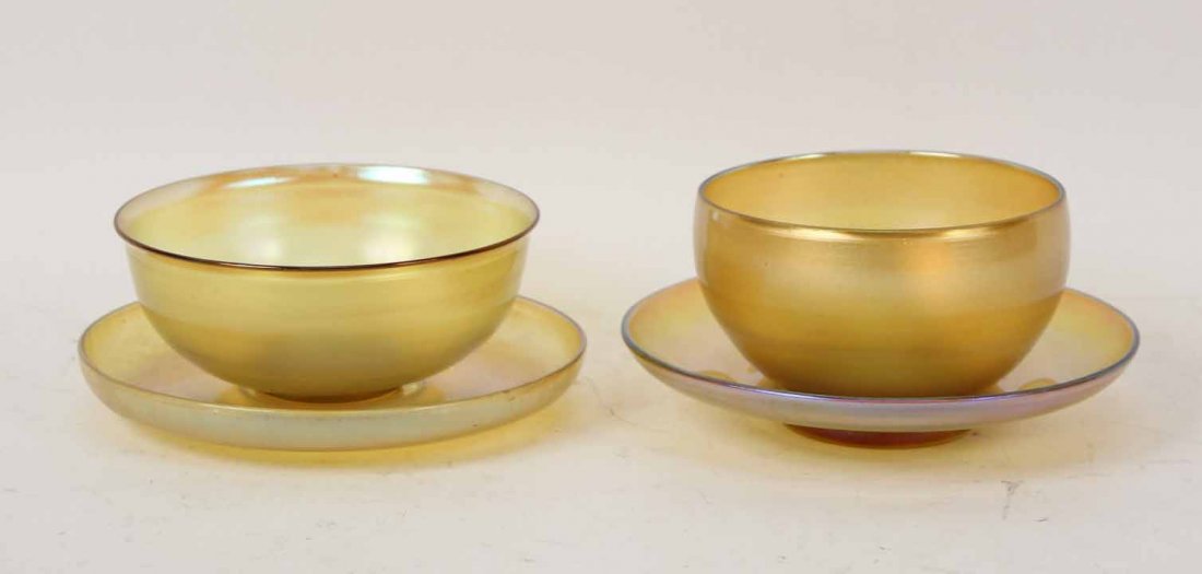 Two L.C. Tiffany Favrille Glass Bowls and Saucers (1 of 6)