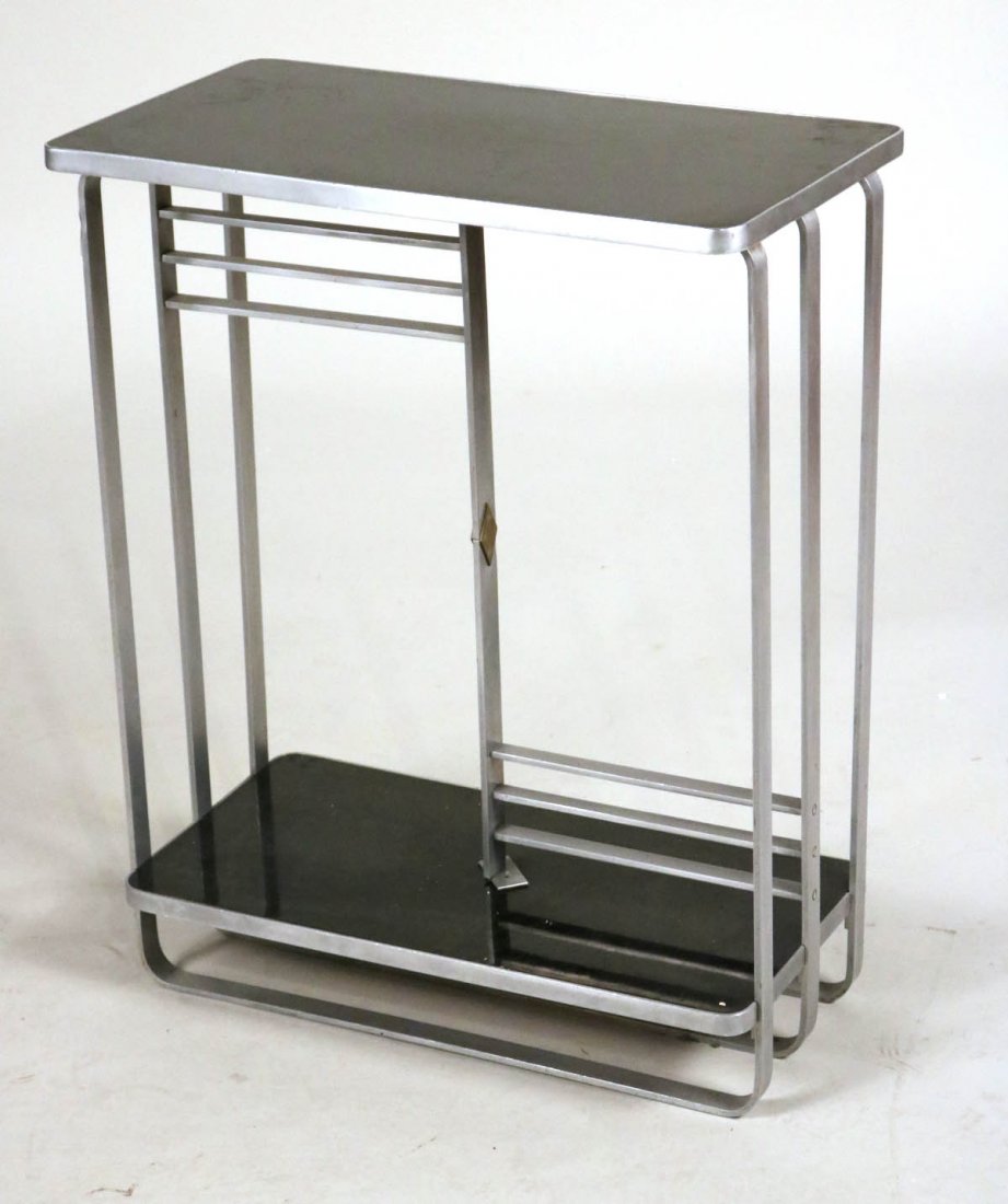 Black Lacquer, Wood, and Chrome Side Table (1 of 6)