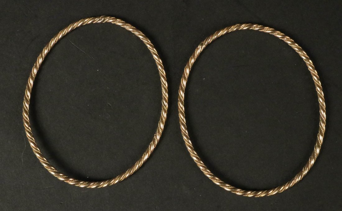 Two 14K Yellow Gold Rope Form Bangle Bracelets (1 of 3)