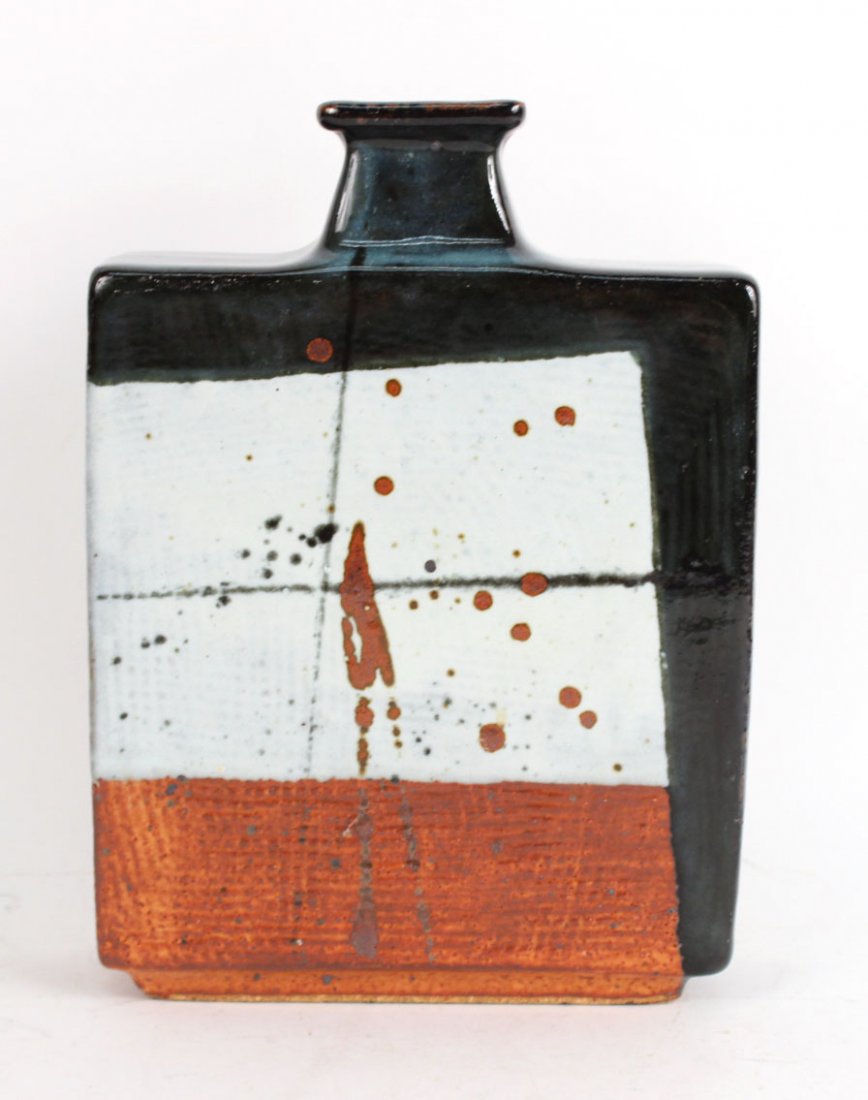 Ceramic Square Bottle, Albert Green: Signed under base. 10"h x 7"w