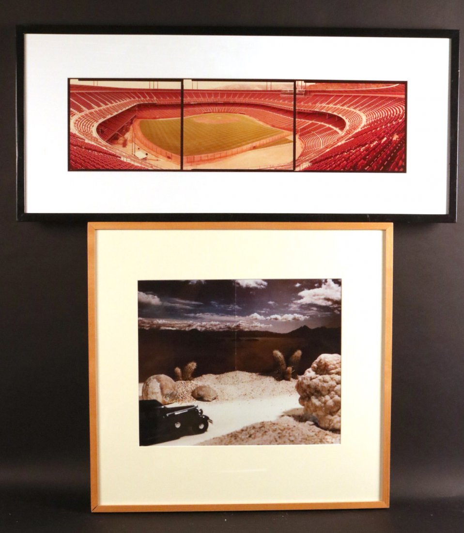 Ektacolor Print, Baseball Field, Jim Dow: San Francisco Giants Candlestick Park.Together with a color photograph of a car in the desert. RDA#A0059 and 25662 Bin#101 Sight size: 8"h x 30"w and 14-1/2"h x 17-1/2"w