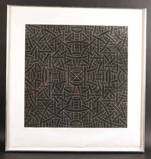 Black and White Etching, Valerie Jaudon: (American, b. 1945) signed in pencil l.r., numbered 1/45. RDA#70256 Bin#102 Paper size: 30-1/2"h x 29-1/4"w