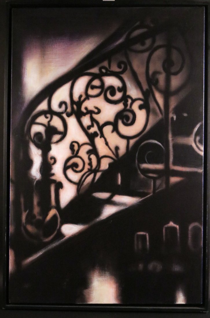 Oil on Canvas, Staircase, Louis Renzoni: Appears to be unsigned. RDA#70829 Bin#106 Sight size: 46"h x 30"w
