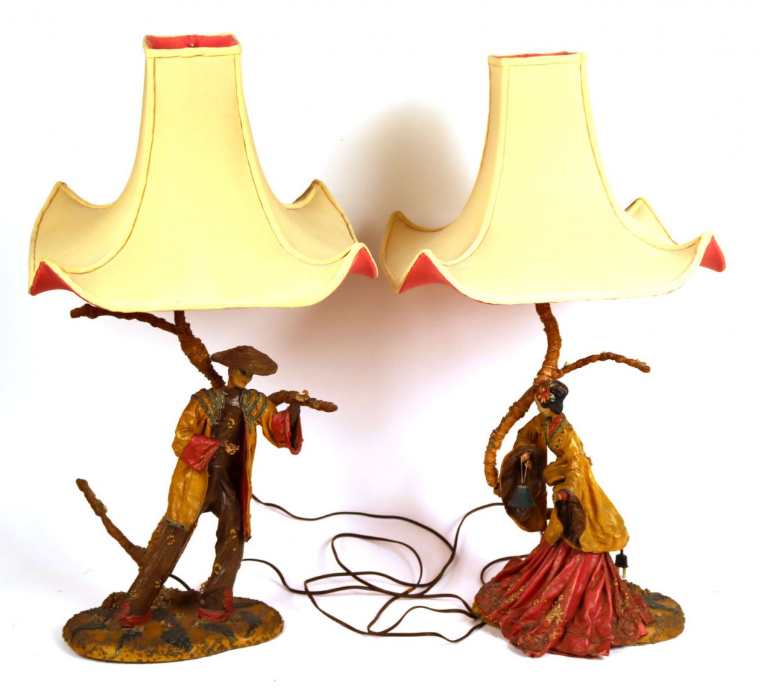 Pair of Chinese Papier Mache Figure Table Lamps (1 of 8)