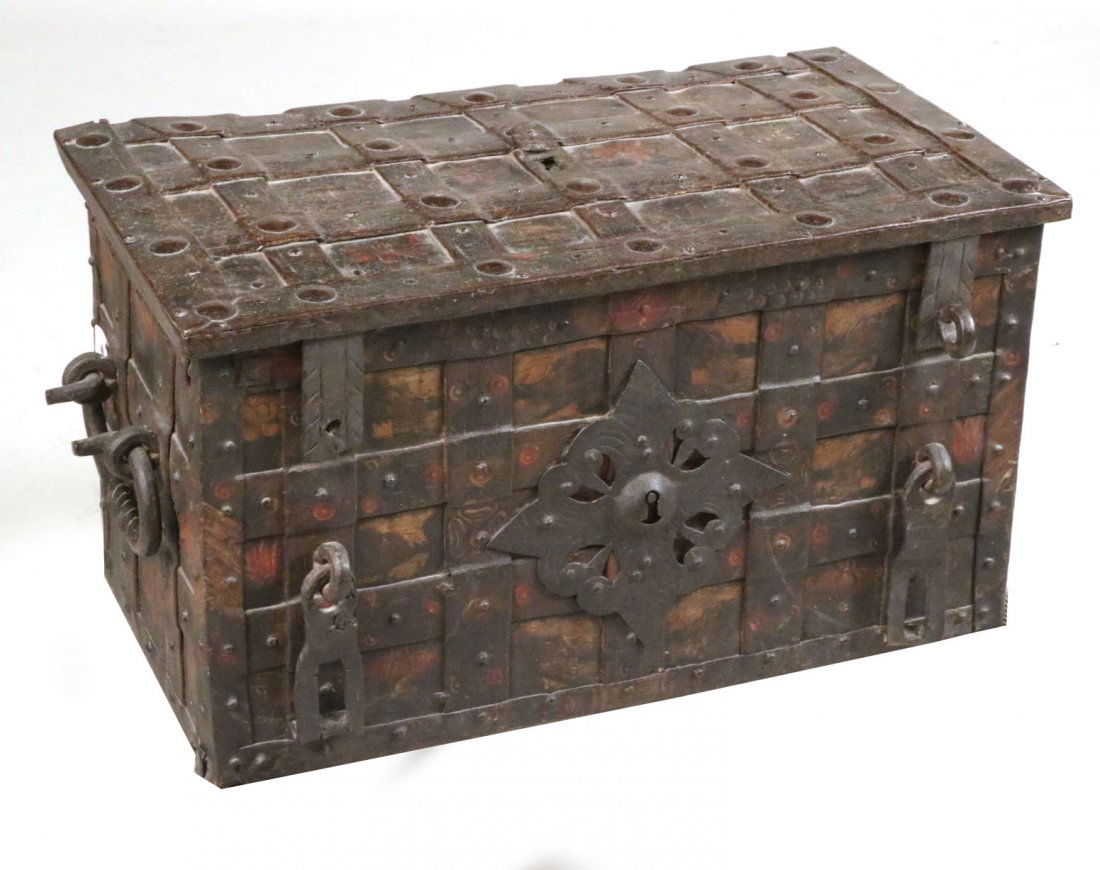 Paint-Decorated Wrought-Iron Strongbox (1 of 8)