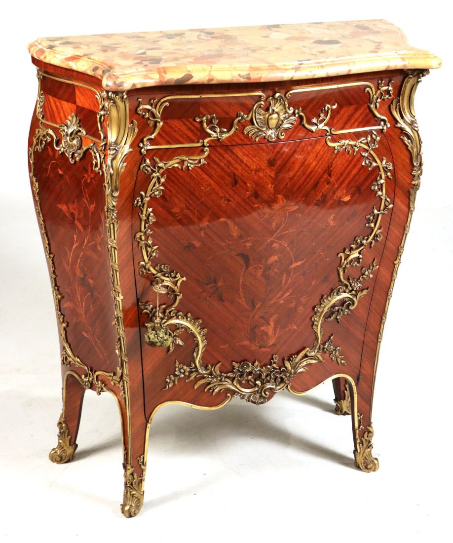 Louis XV Style Marble Top Marquetry Commode (1 of 9)