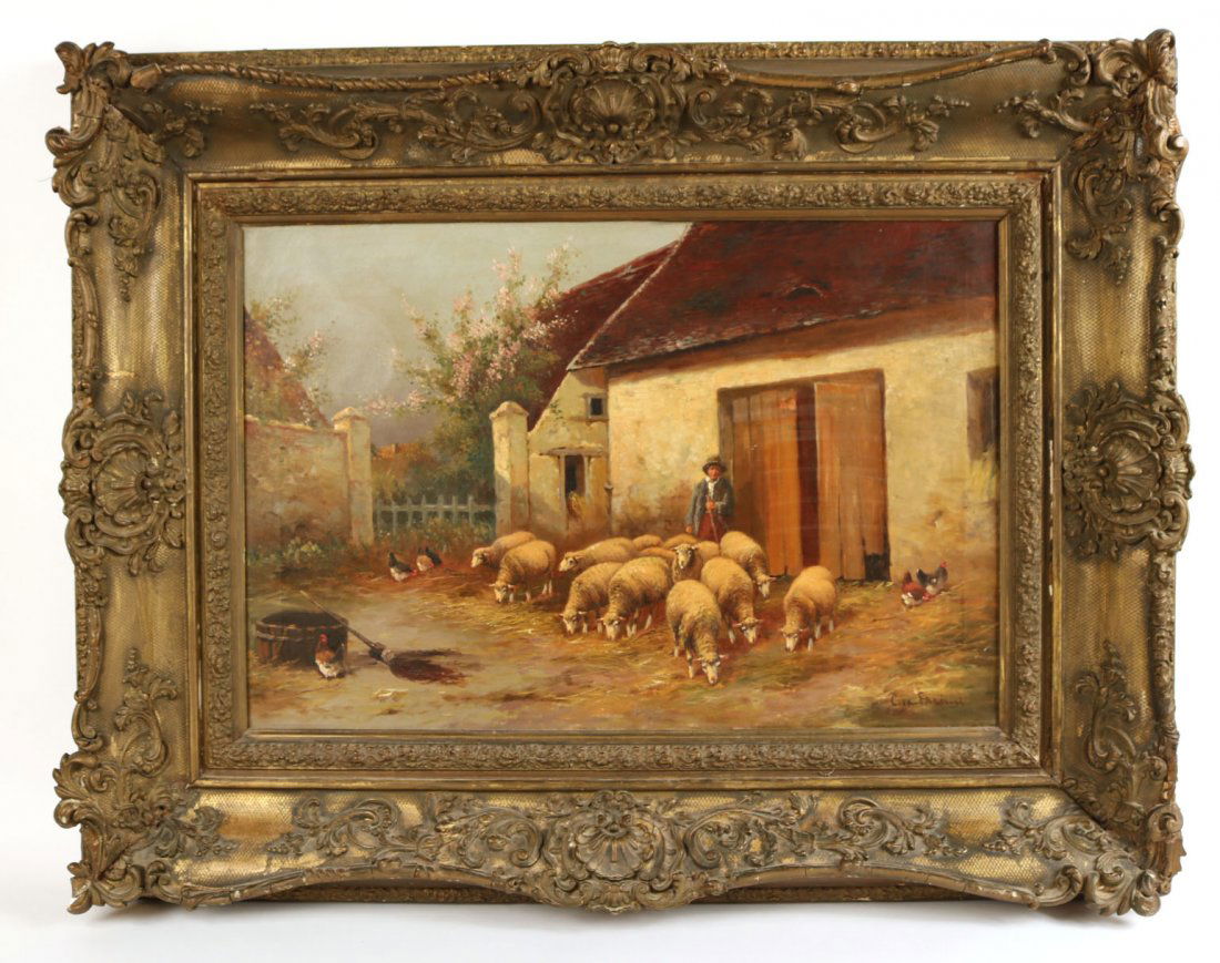 Oil on Canvas, Barnyard Scene, C. Von Fascini (1 of 9)