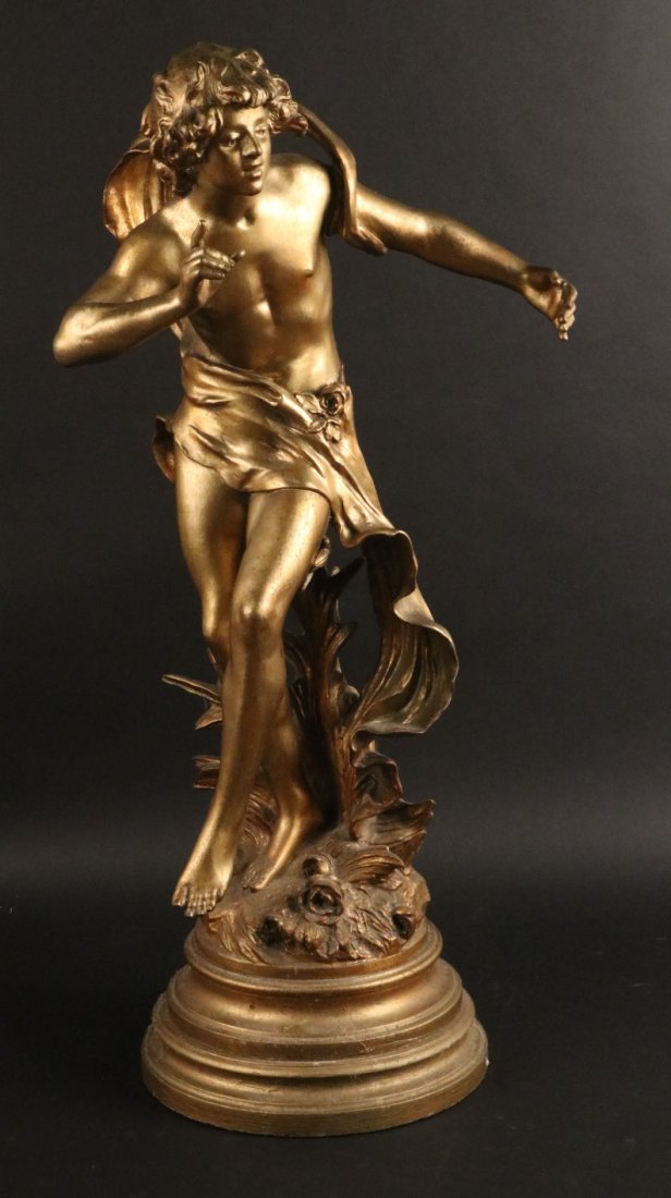 Neoclassical Gilt Painted Metal Sculpture: Signed on base Auguste Moreau. 33"h