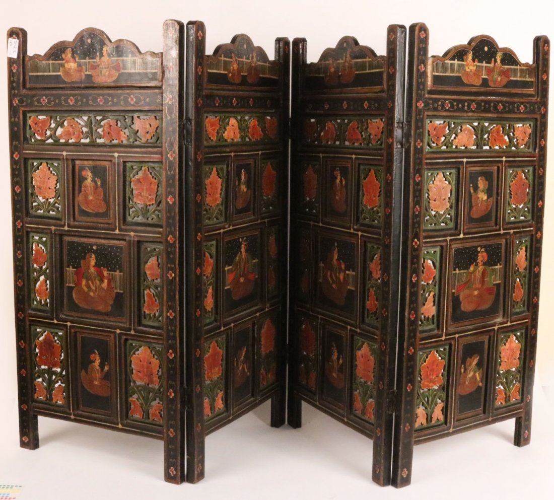 South Asian Wood Four Panel Screen (1 of 7)