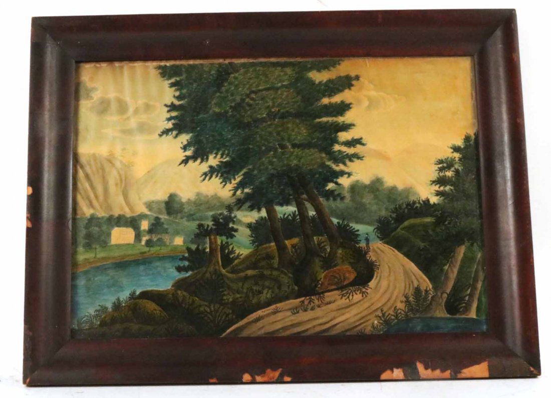 Gouache on Paper, Folk Art Style Landscape (1 of 7)