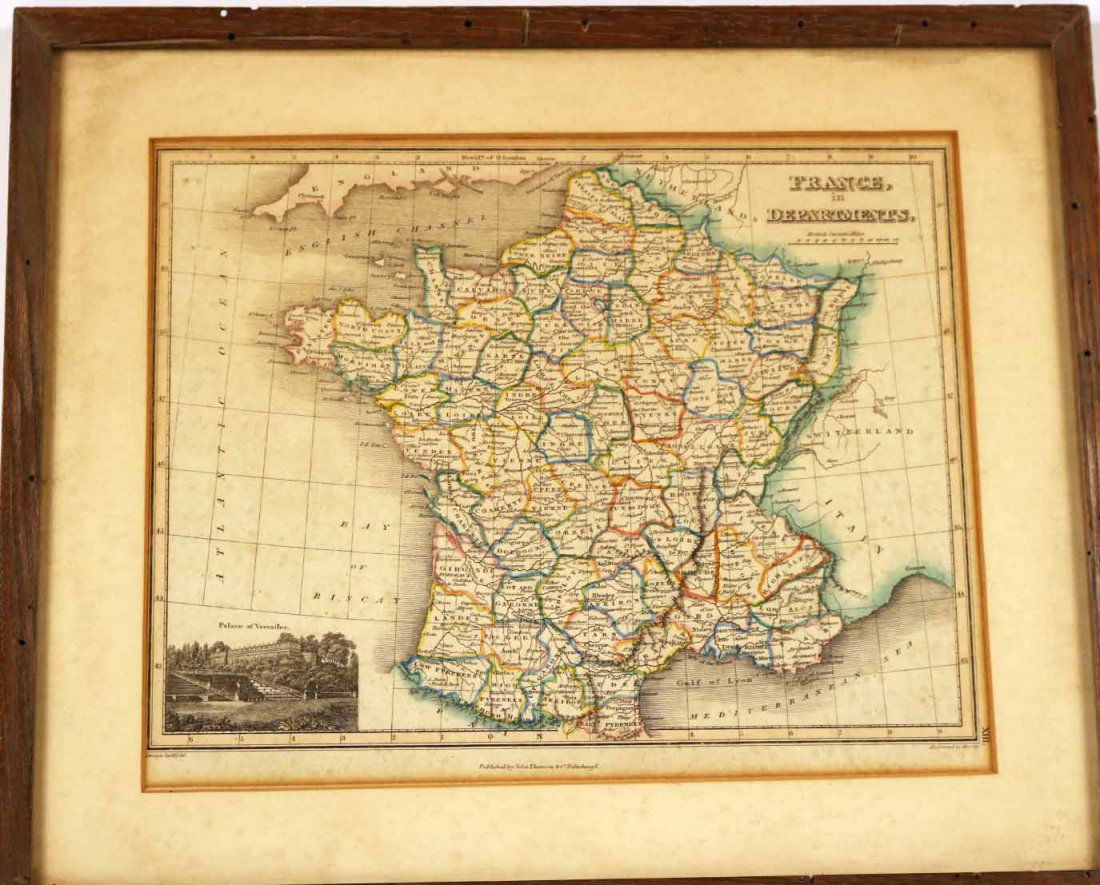 Engraving, Map "France in Departments": Published by John Thomson & Edinburgh. 9 1/2"h x 11 1/2"w