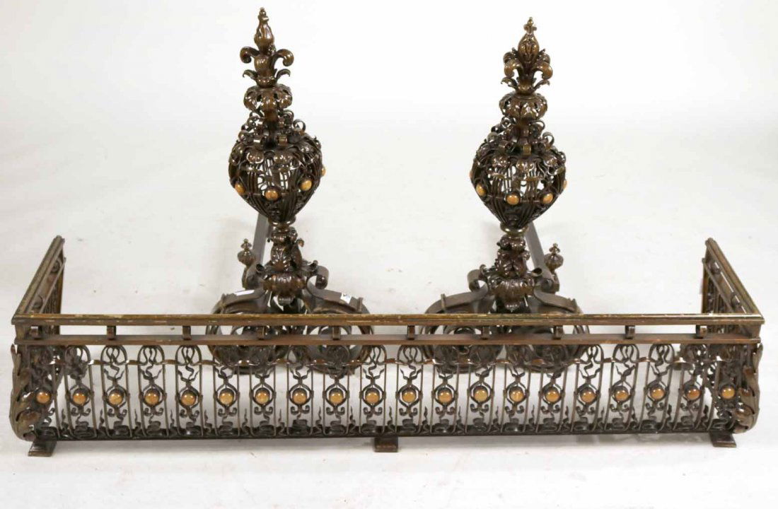 Art Nouveau Patinated Bronze Hearth Suite (1 of 6)