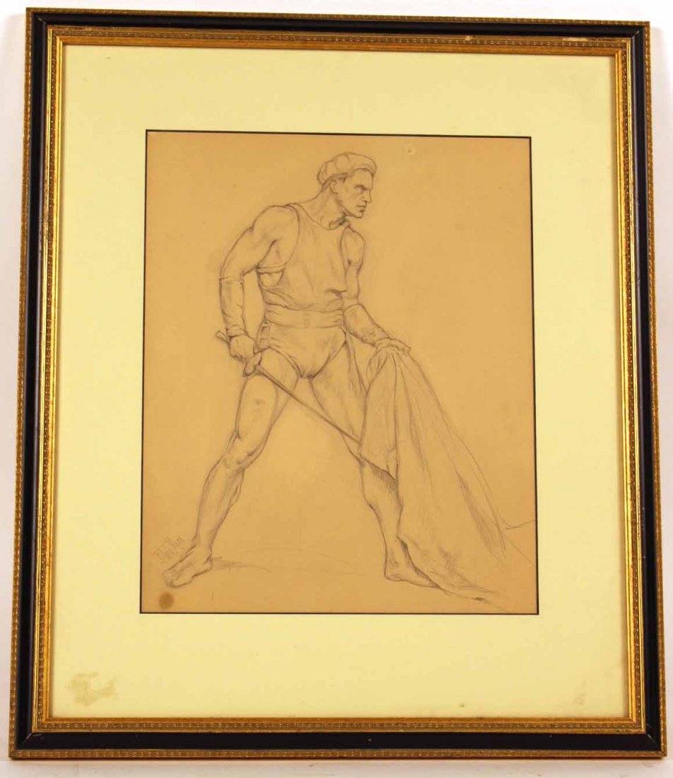 Pencil Drawing of a Gladiator, F. Luis Mora (1 of 8)