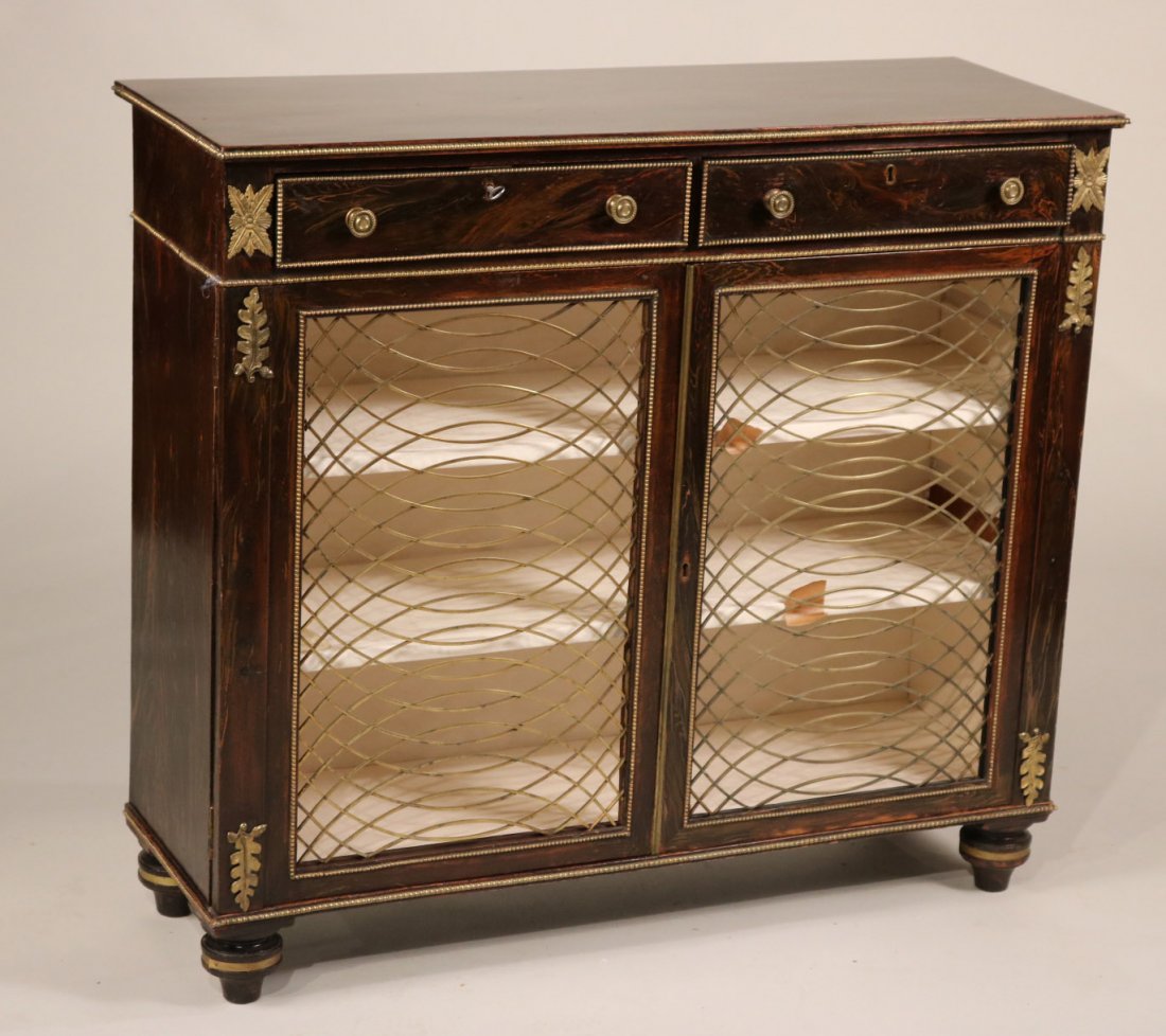 Regency Ormolu-Mounted Calamander Credenza: English, 19th C. 36"h x 40"w x 14-1/2"d