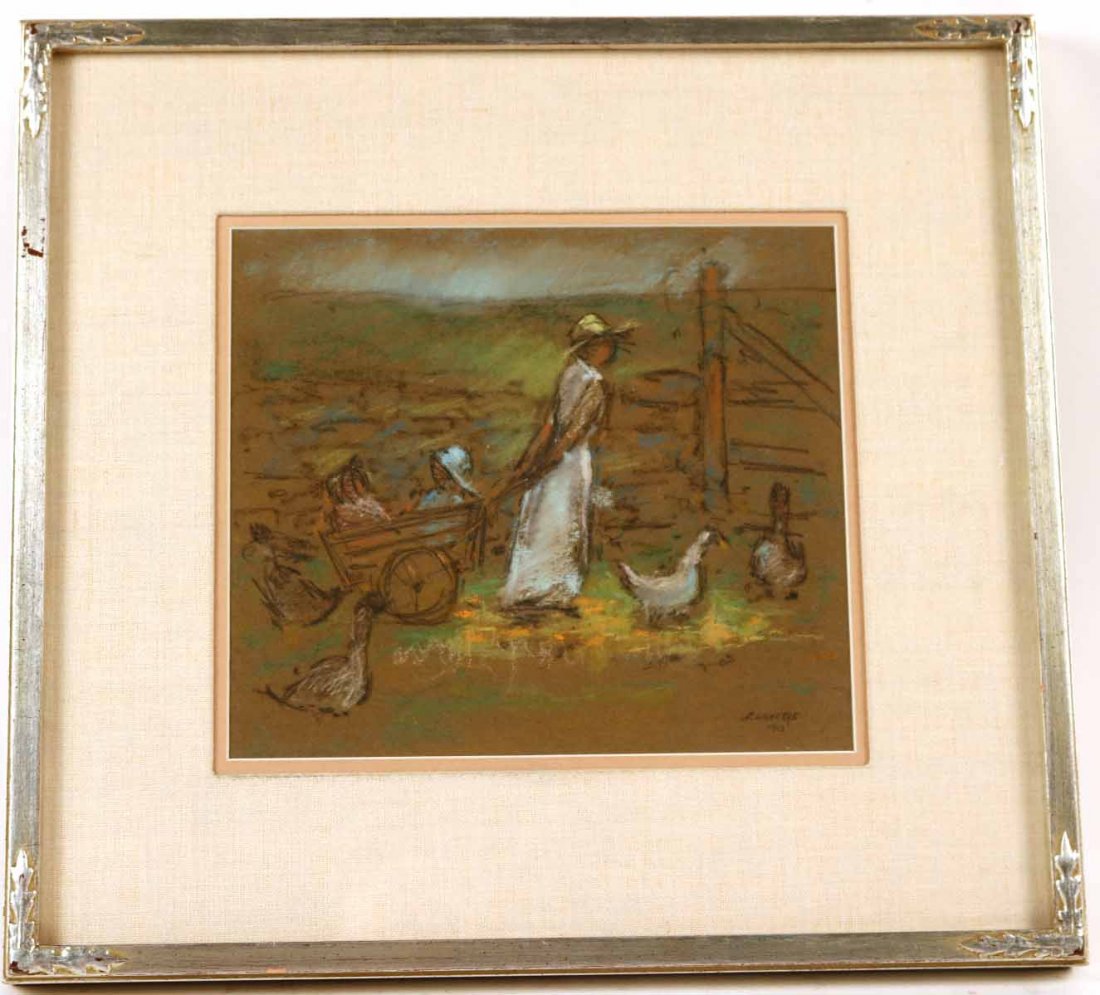 Pastel on Paper, Woman in Farmyard, Elmer MacRae (1 of 6)