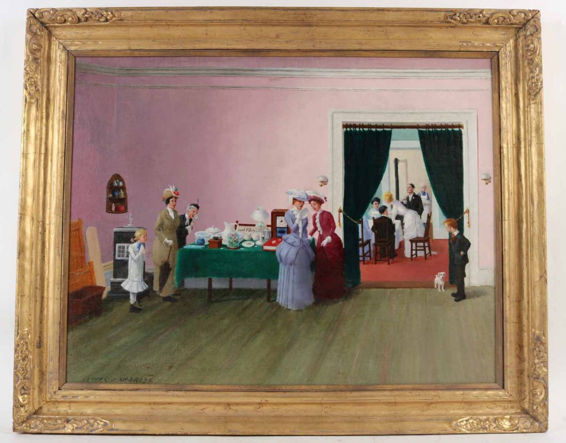 Oil on Canvas, "The Wedding," Lester Ambrose: (American, 1879-1949), signed l.l. "Lester Ambrose." Sight size: 22-1/2"h x 29-1/4"w