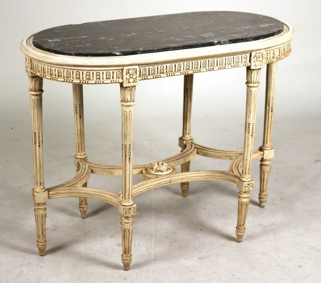 Louis XVI Style White-Painted Marble Top Table (1 of 6)