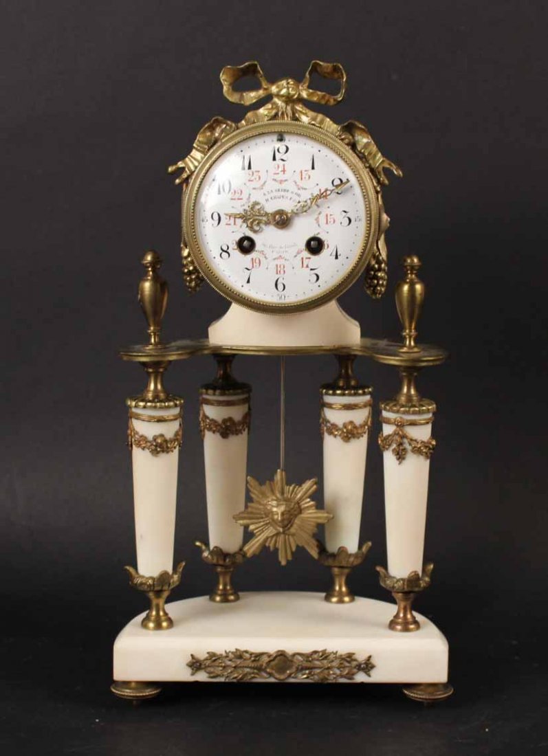Louis XVI Style Marble Gilt Metal Mounted Clock (1 of 8)