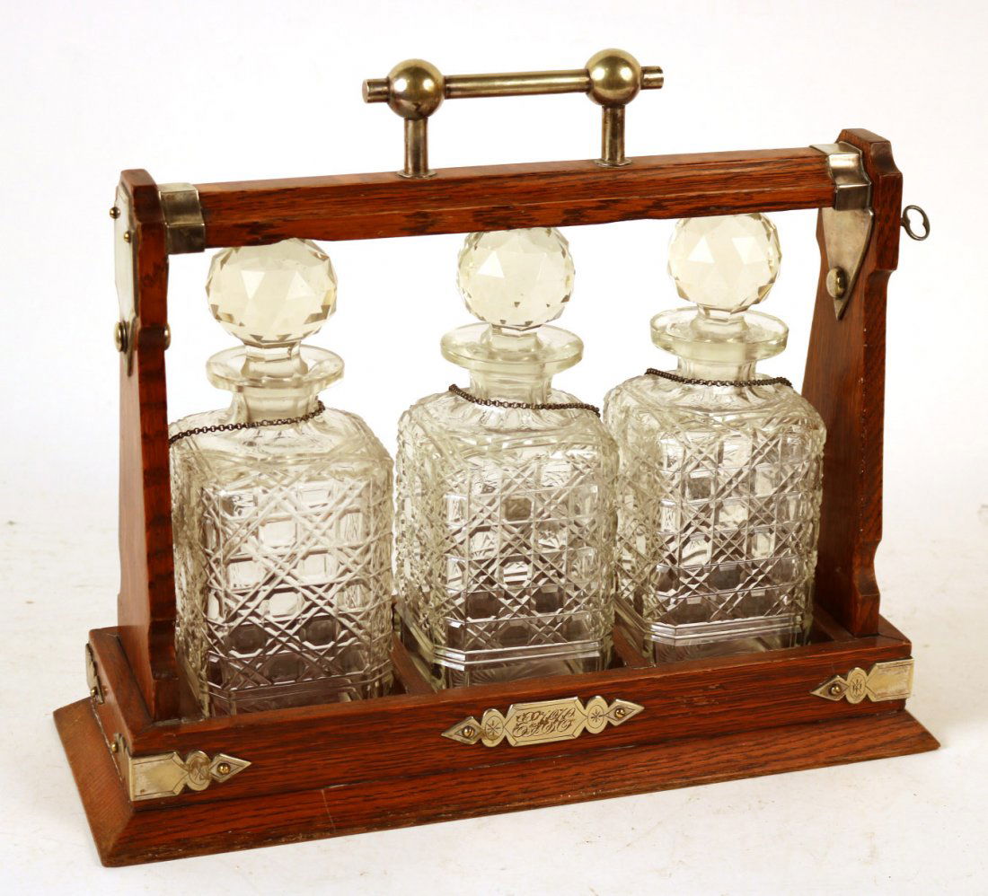 Oak Cased Three Bottle Tantalus (1 of 8)