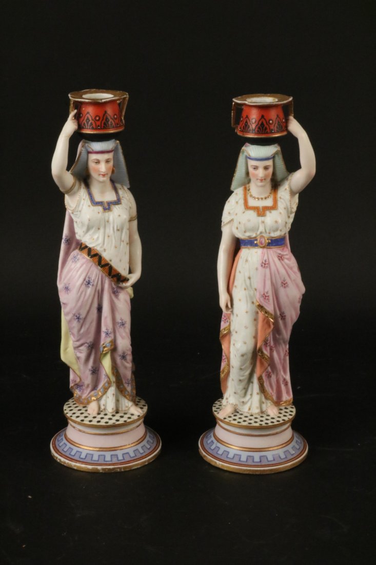 Two Egyptian Revival Style Bisque Candlesticks (1 of 10)