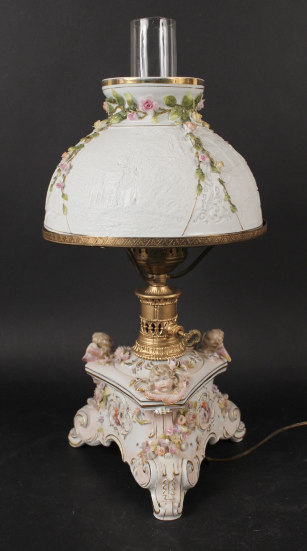 German Porcelain Putti Motif Fluid Lamp (1 of 6)