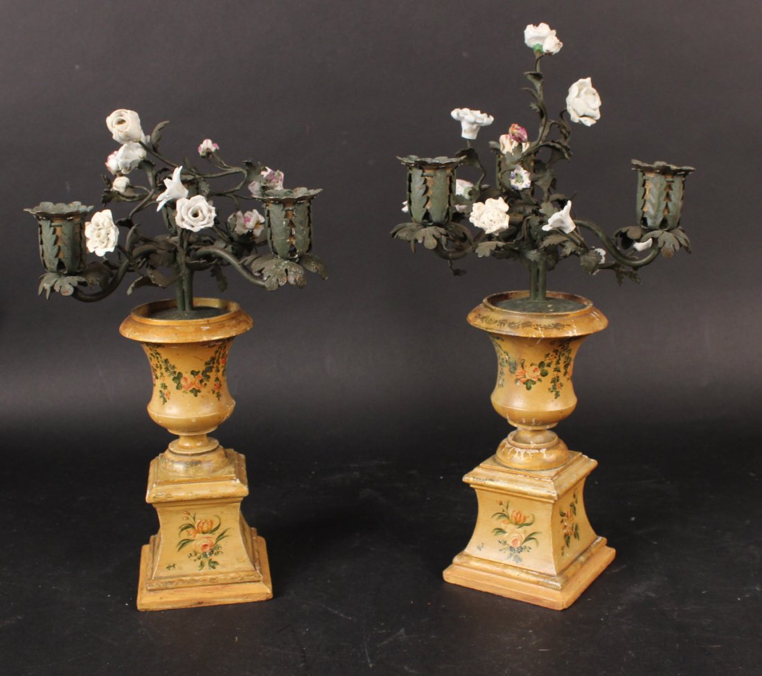 Pair of Wood, Metal and Porcelain Flowering Urns (1 of 6)