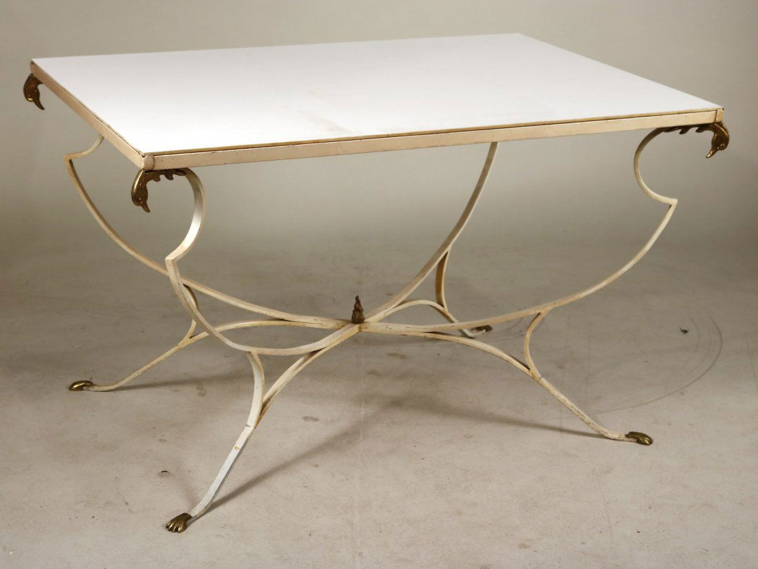 White-Painted Metal Milk Glass Top Outdoor Table (1 of 9)