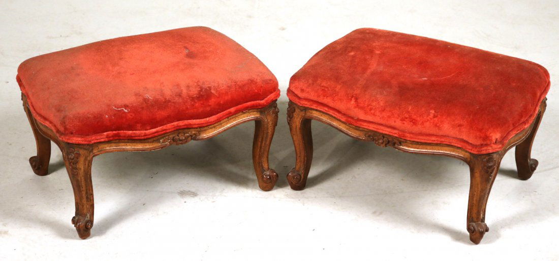 Pair of Louis XV Style Upholstered Footstools (1 of 5)