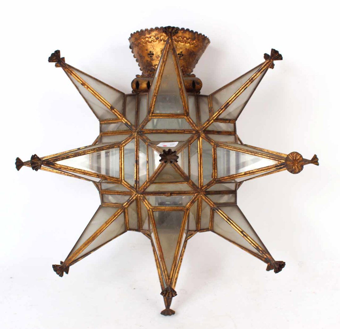 Glass and Gilt Metal Star Form Wall Sconce: 18 1/2"h x 16"w
