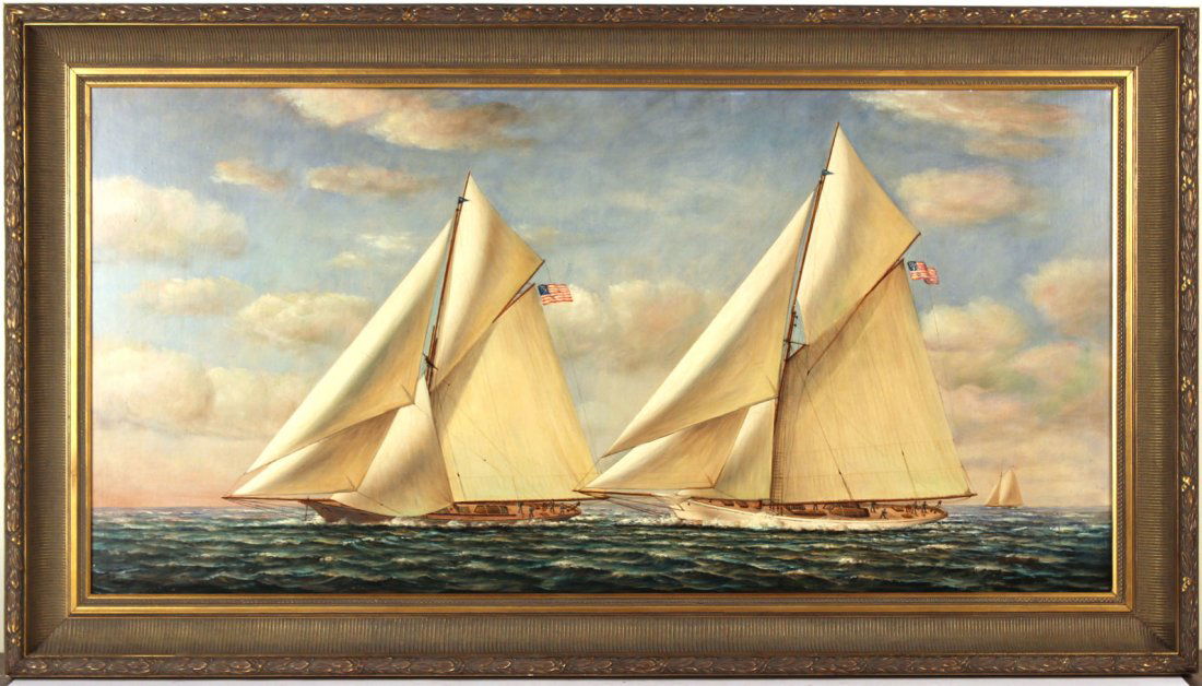 Over Painted Giclee, Maritime Scene, 2 Schooners (1 of 10)