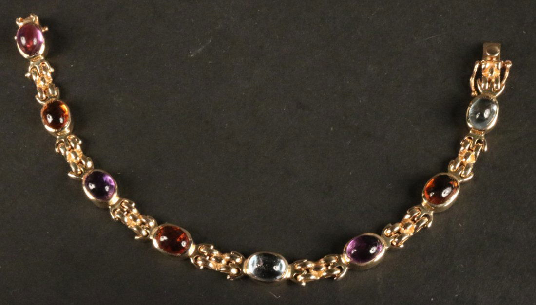 14K Yellow Gold Multi-Color Stone Link Bracelet (1 of 4)